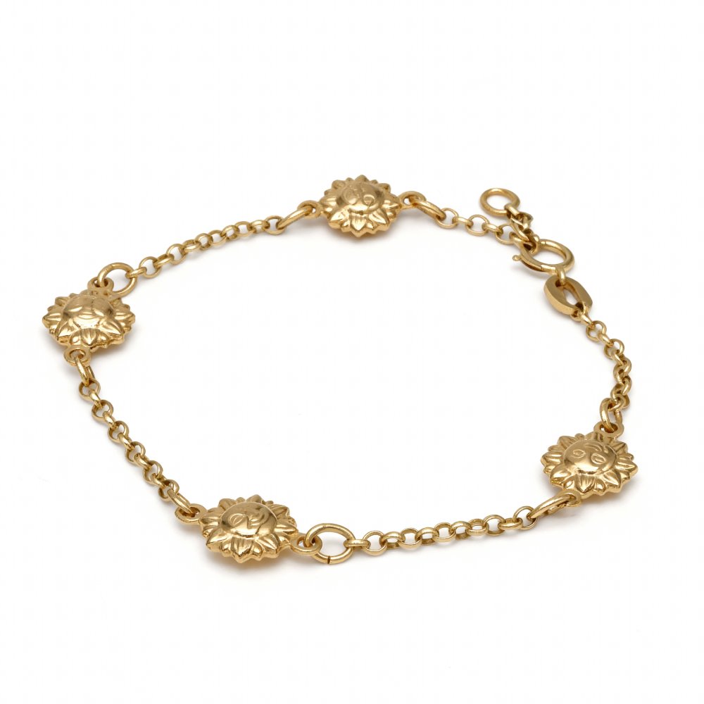 Petrals margaréta virág karkötő sárga aranyból négyszeres motívummal.