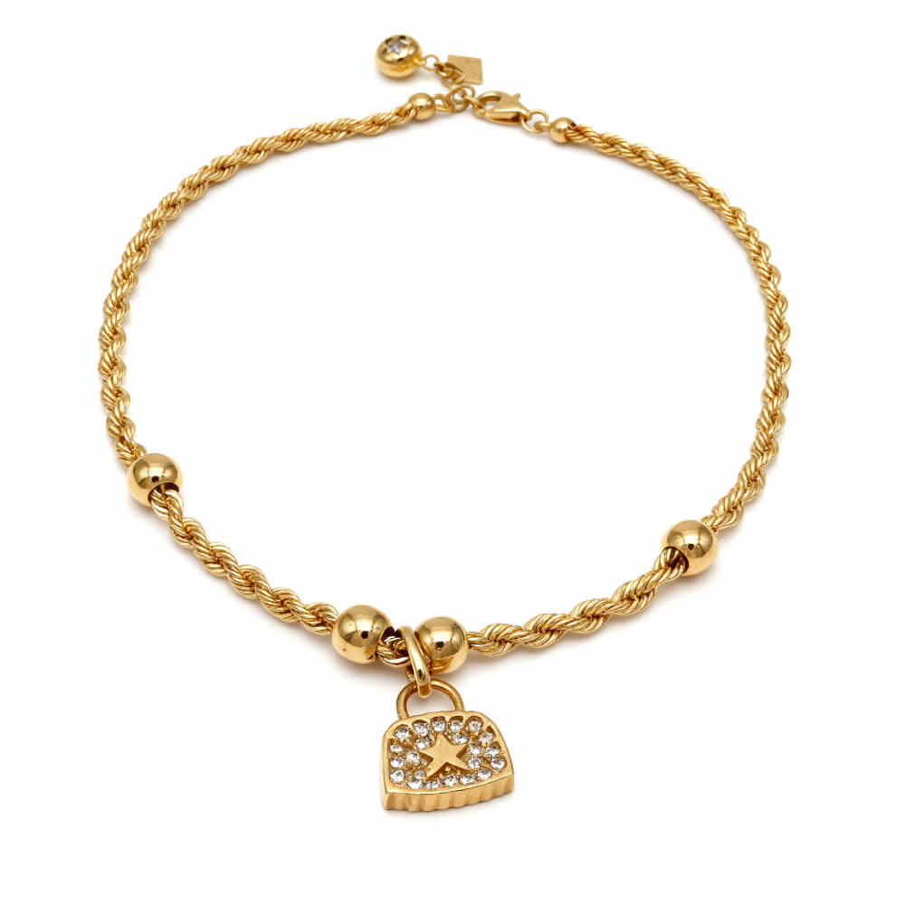 Petrals sodrott gömbös karkötő 14 karátos sárga aranyból gyémánt charm-mal.