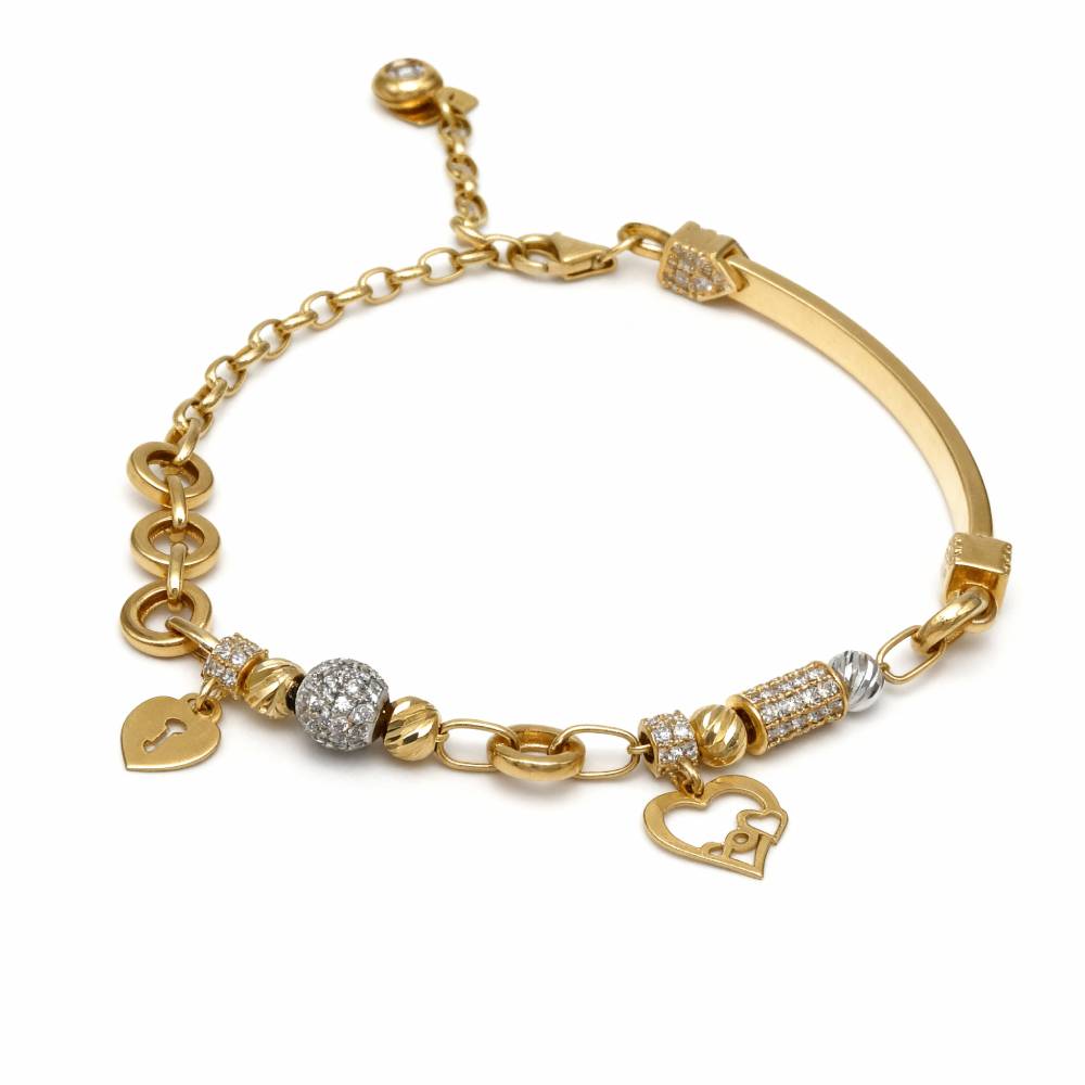 Petrals szív pavé charm karperec sárga aranyból