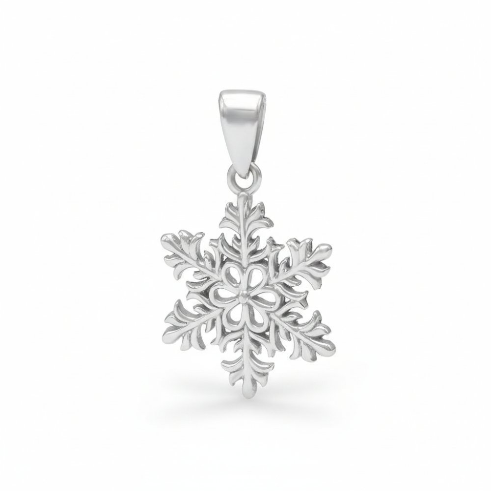 Texturált hópehely fehér arany medál Petrals webshop fehér háttéren