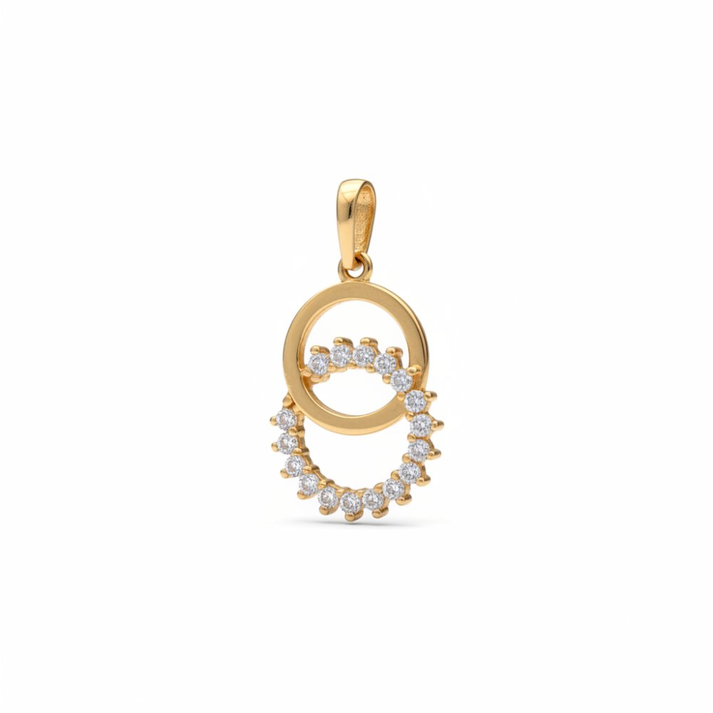 Kifinomult Petrals 14K arany dupla karika medál kézzel foglalt cirkónia kövekkel.