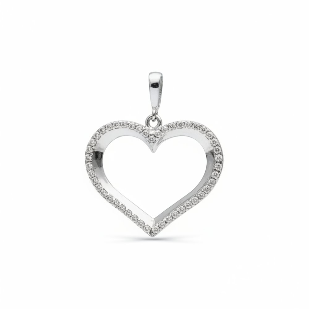 Petrals 14 karátos fehér arany áttört szív medál pavé cirkónia díszítéssel.