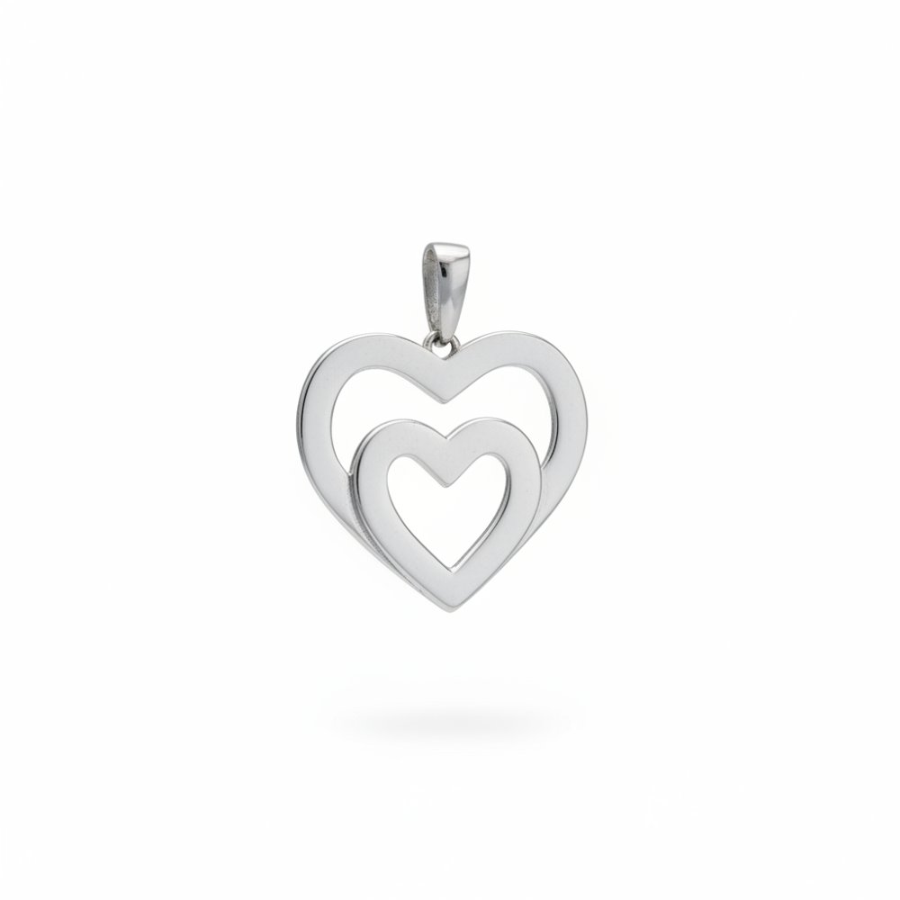 Petrals 14 karátos fehér arany dupla szív medál magasfényű felülettel.