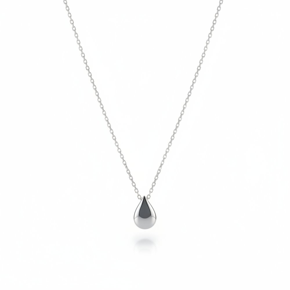 Petrals minimalista 14 karátos fehérarany nyaklánc polírozott csepp medállal
