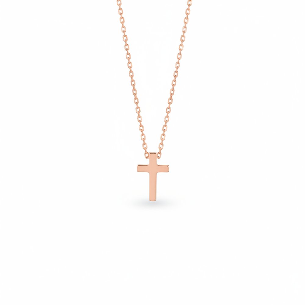 Petrals 14 karátos rozé arany nyaklánc minimalista lapos kereszt medállal