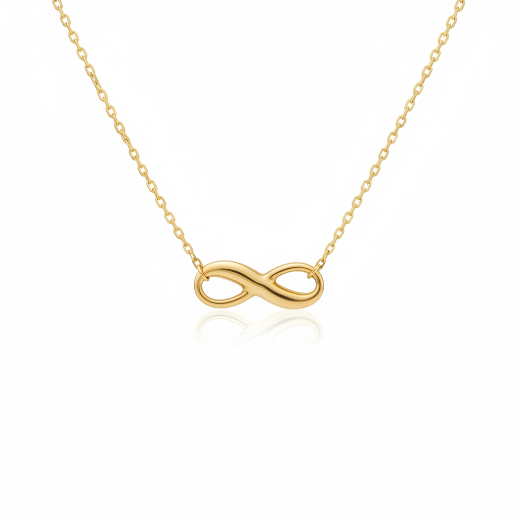 Egyszerű végtelen szimbólum sárga arany nyaklánc Petrals webshop fehér háttéren