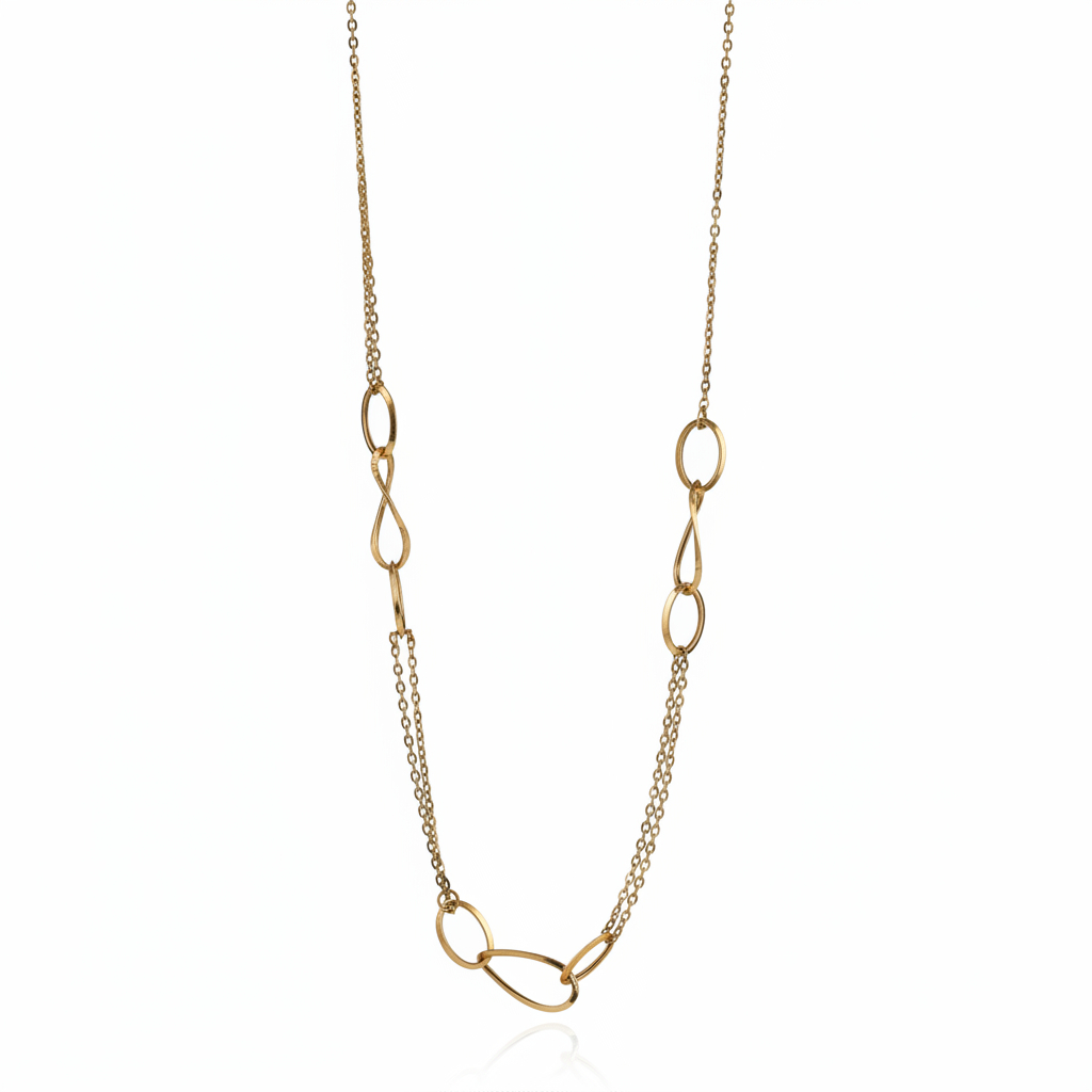 14 karátos sárga arany ovális láncszemű nyaklánc, selyemfényű polírozással