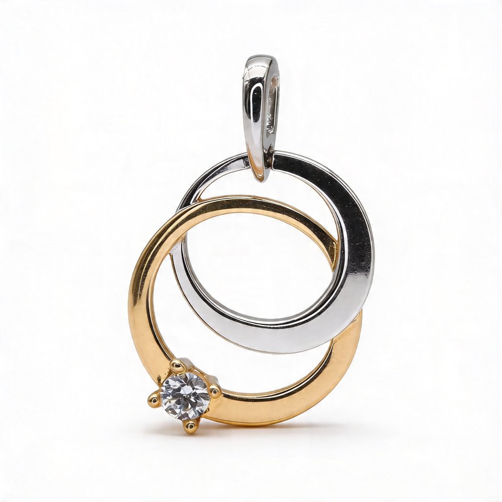 Modern 14 karátos sárga és fehérarany dupla kör medál cirkónia kővel a Petrals ékszerkínálatából.
