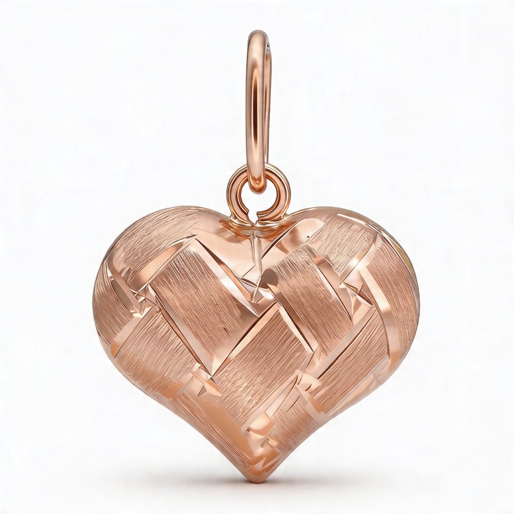 Texturált 14 karátos rozé arany szív alakú medál a Petrals ékszer kollekciójából.